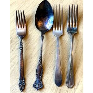 Mixed Lot 4 VTG Silverplate Forks & Spoon Ornate Victorian Art Nouveau English